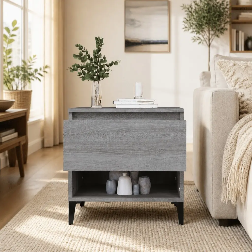 Industrial Grey End Table with Storage Drawer