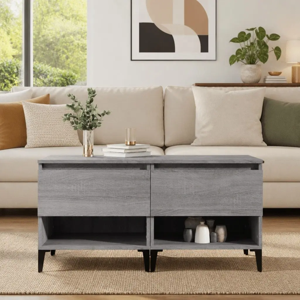 End Tables Engineered Wood Grey 50 x 46 x 50 cm Industrial Style 2 pcs
