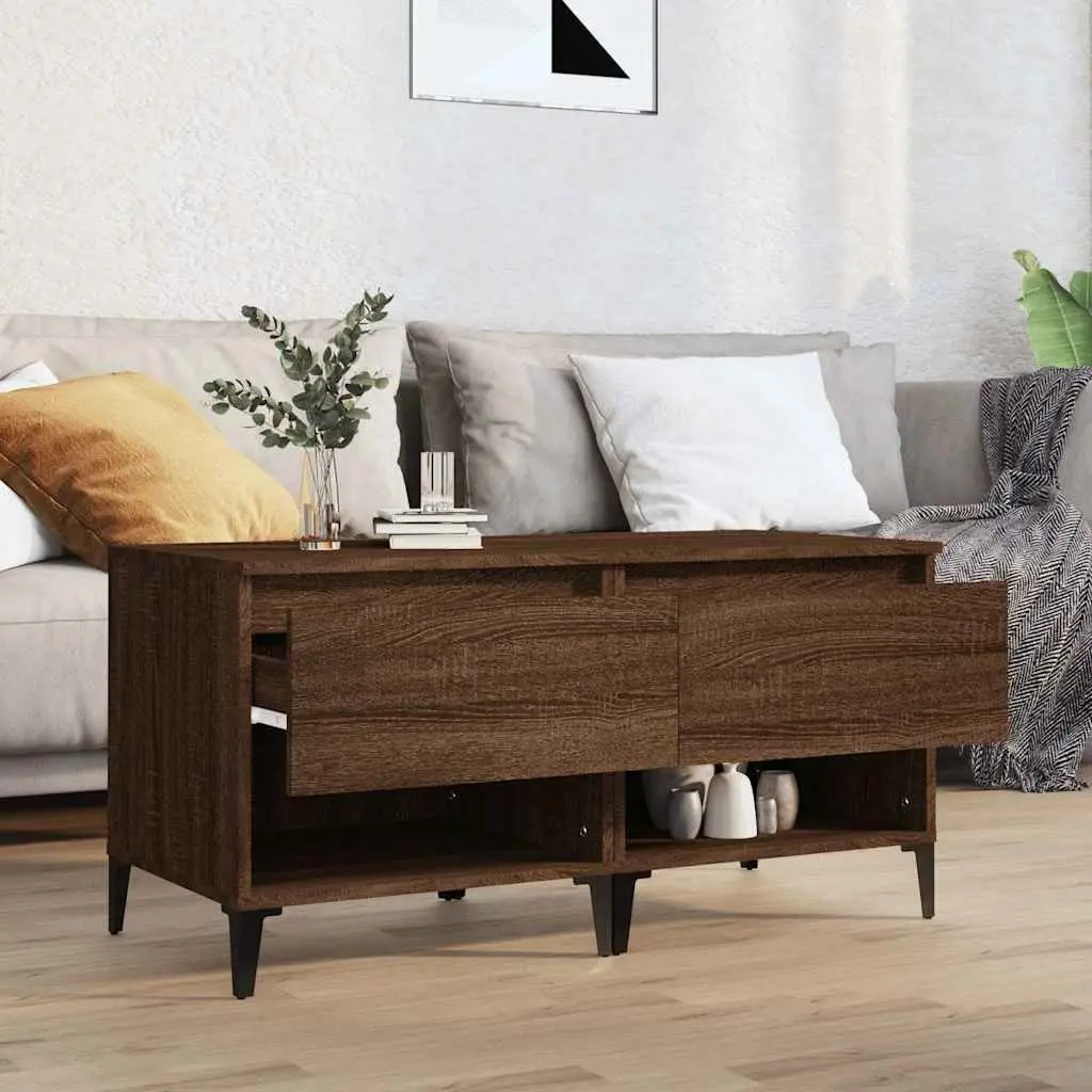 End Tables 2 pcs Brown Oak Engineered Wood Side Tables with Drawer Storage
