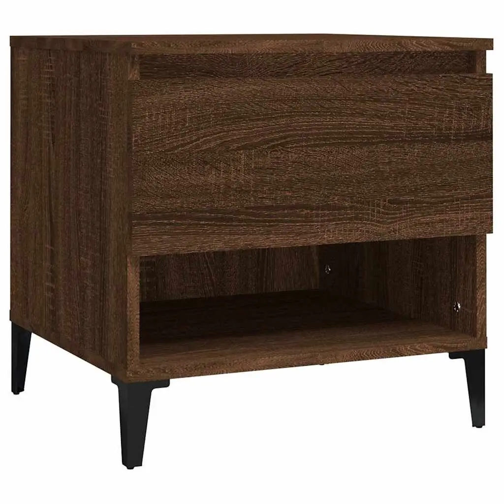 End Tables 2 pcs Brown Oak Engineered Wood Side Tables with Drawer Storage