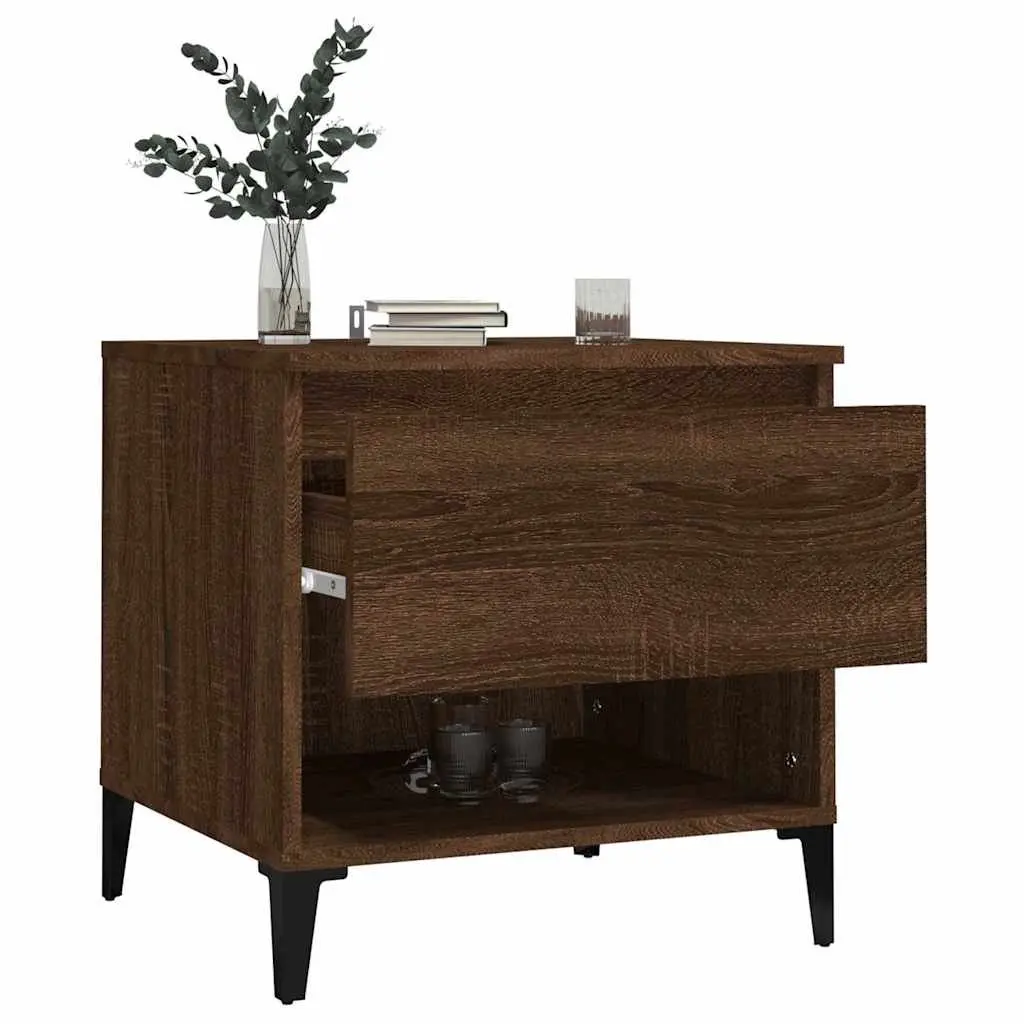 End Tables 2 pcs Brown Oak Engineered Wood Side Tables with Drawer Storage
