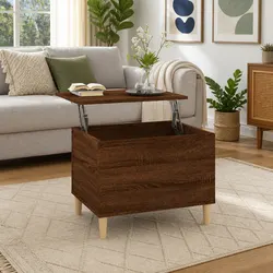 Sturdy Brown Oak Coffee Table with Lift-Top Storage