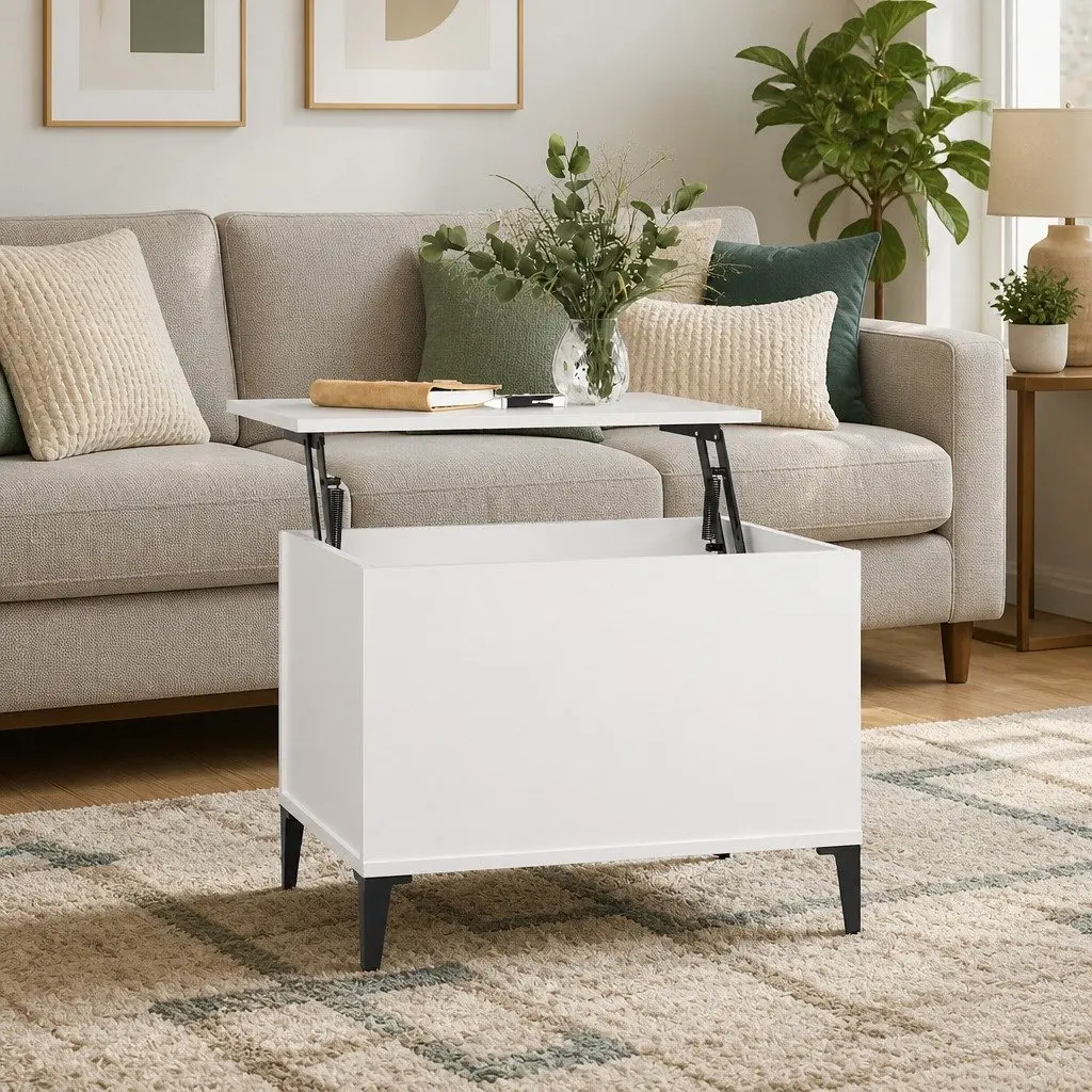 Lift-Top Coffee Table in White with Storage