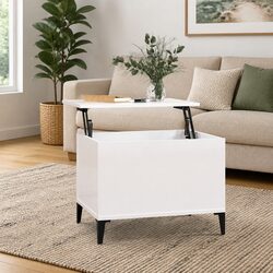 Lift Top Coffee Table with Hidden Storage in White