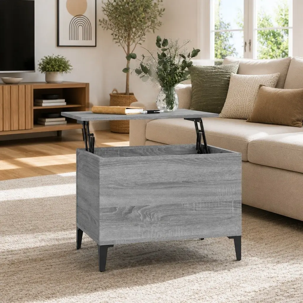 Grey Lift-Top Coffee Table with Storage
