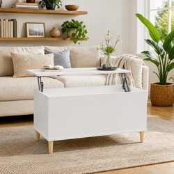 White Lift-Top Coffee Table with Storage Compartment