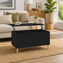 Black Engineered Wood Lift Top Coffee Table with Storage