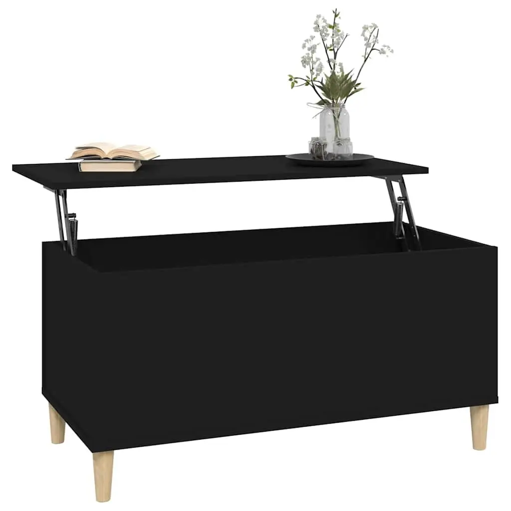 Black Engineered Wood Lift Top Coffee Table with Storage
