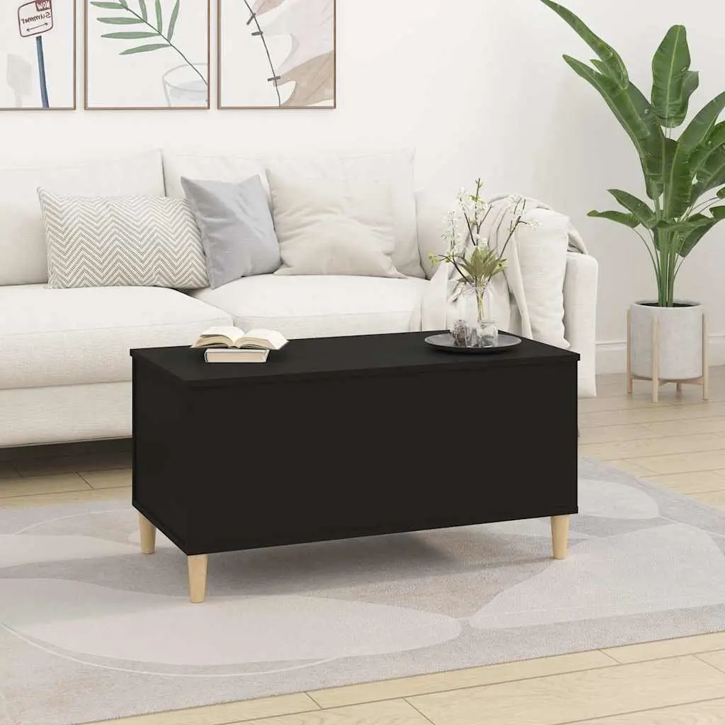 Black Engineered Wood Lift Top Coffee Table with Storage