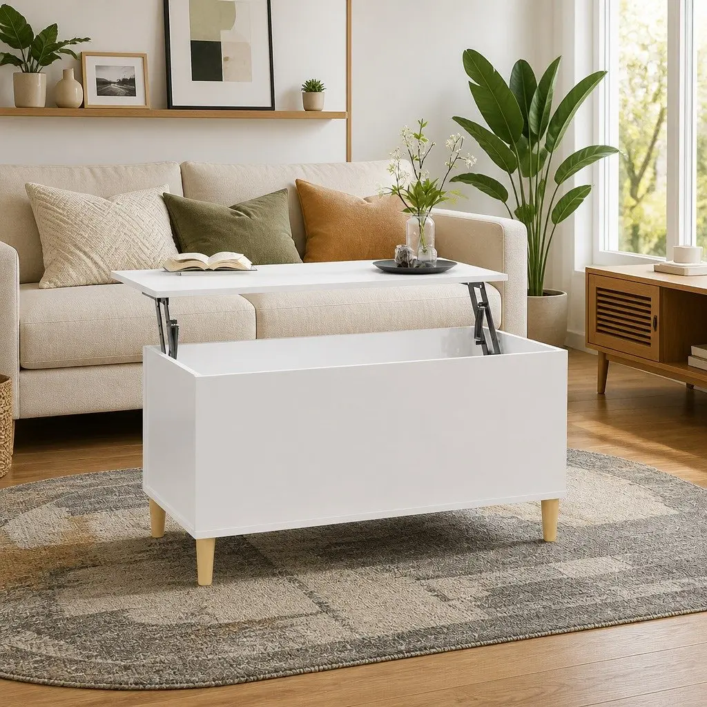 Coffee Table Engineered Wood 90x44.5x45cm White High Gloss