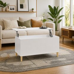 High Gloss White Coffee Table with Lift Top and Storage
