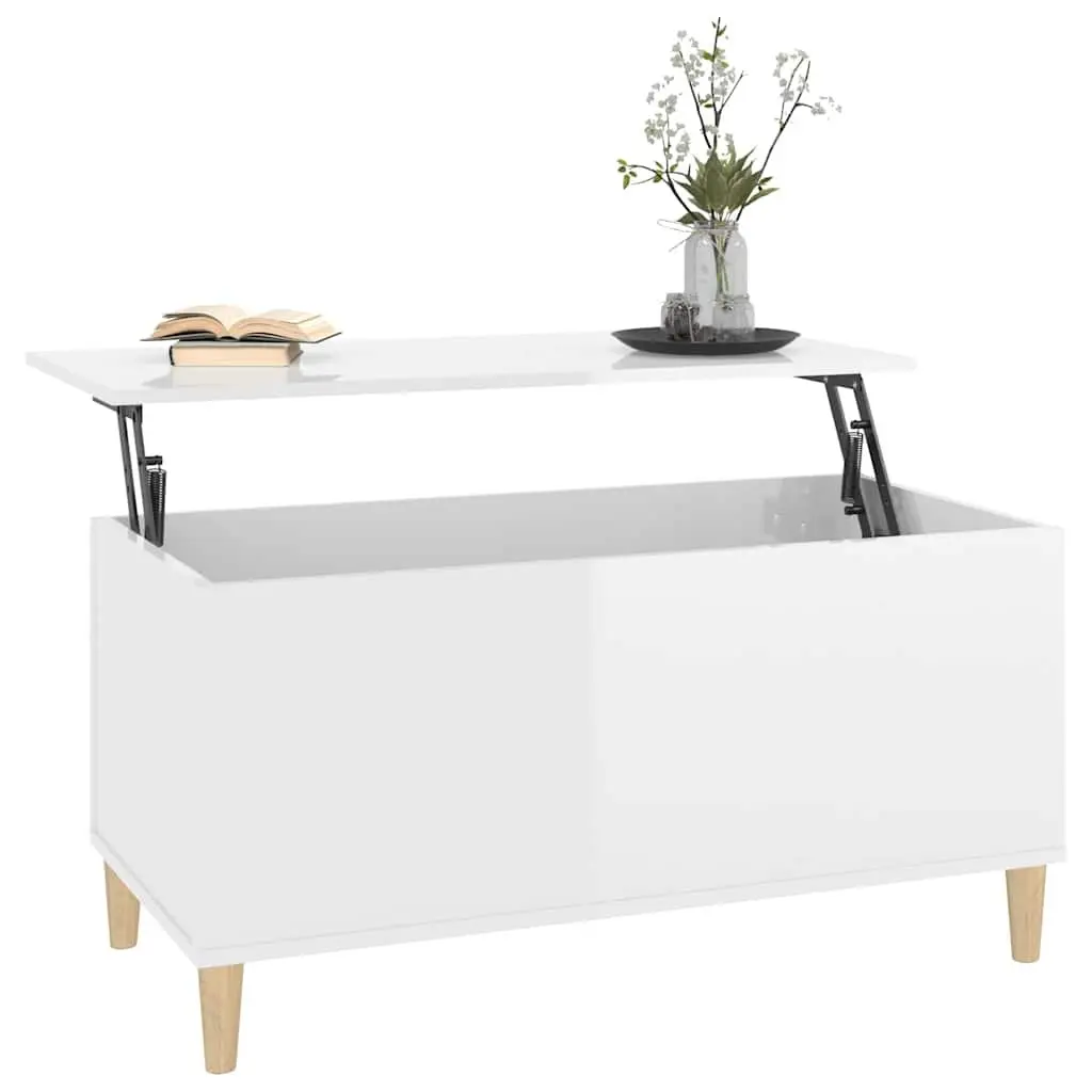 Coffee Table Engineered Wood 90x44.5x45cm White High Gloss