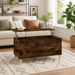 Smoked Oak Brown Lift Top Coffee Table with Hidden Storage