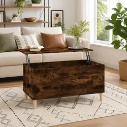 Smoked Oak Brown Lift Top Coffee Table with Hidden Storage