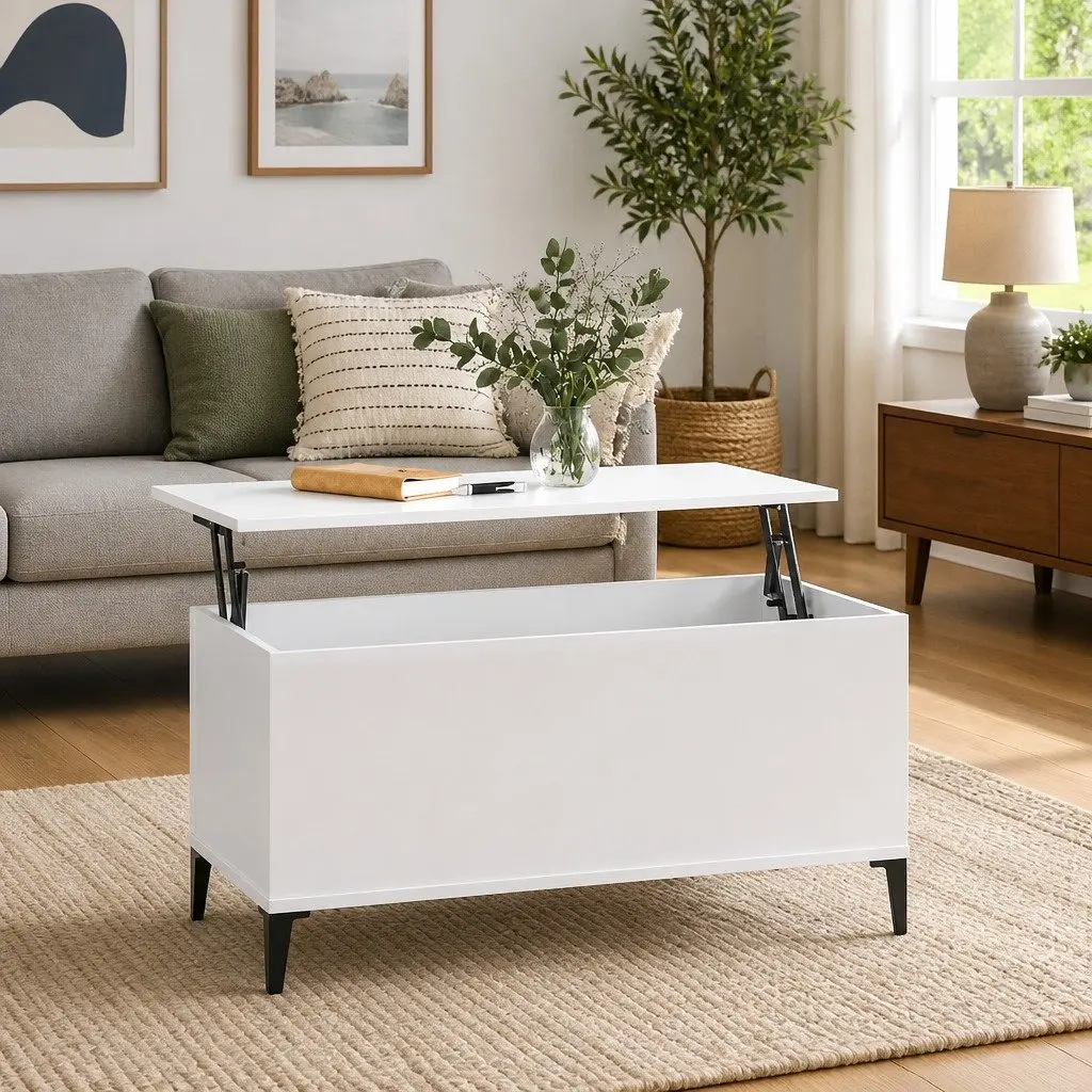 High Gloss White Coffee Table with Lift Top and Storage