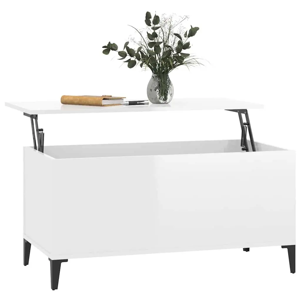 High Gloss White Coffee Table with Lift Top and Storage