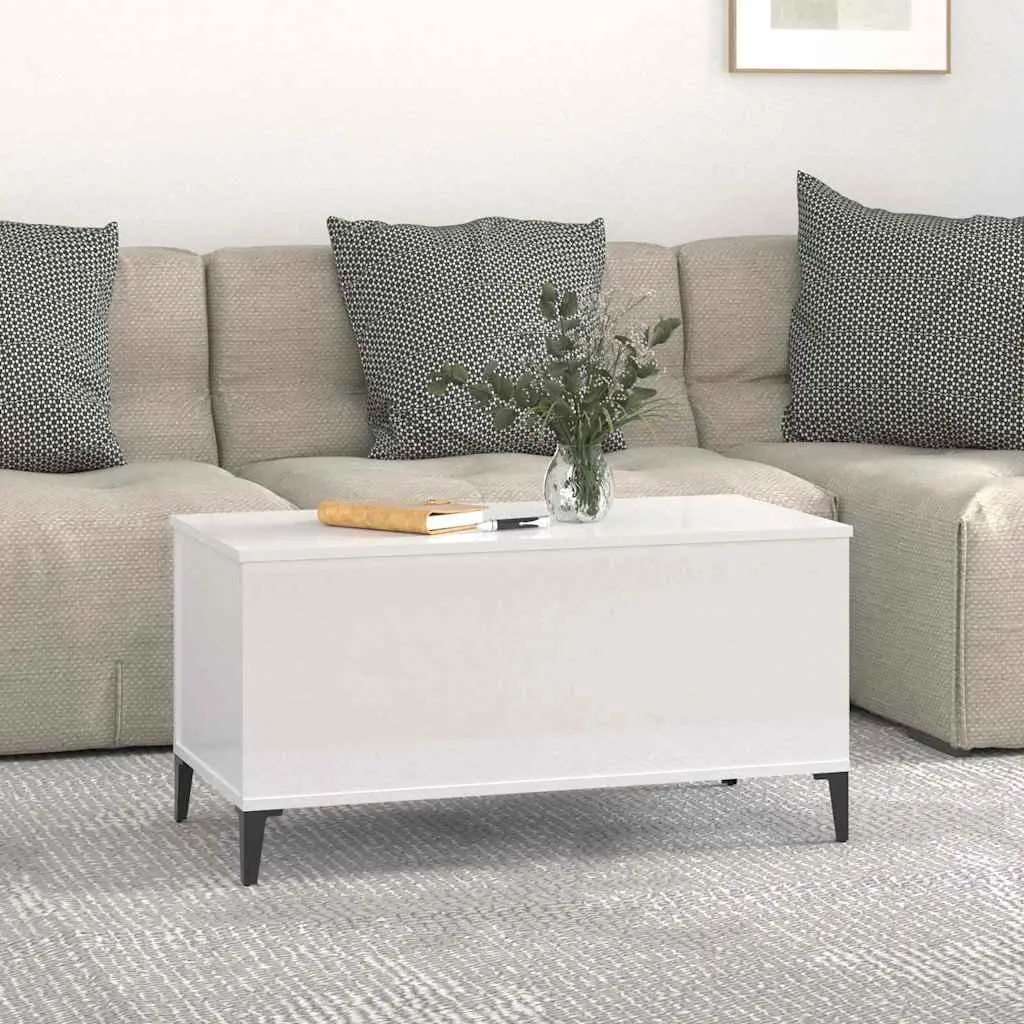 High Gloss White Coffee Table with Lift Top and Storage