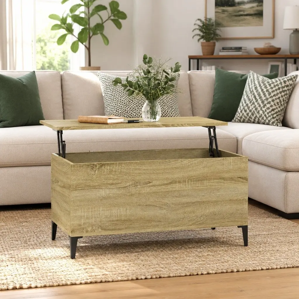 Brown Coffee Table with Lift-Top Storage