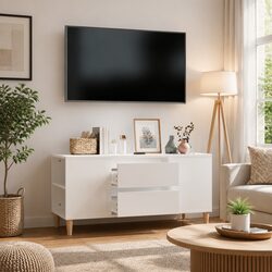 High Gloss White Modern TV Cabinet with Ample Storage