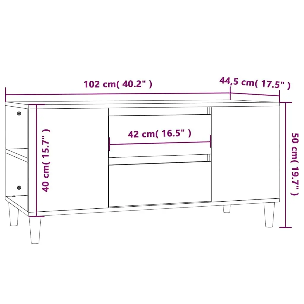 TV Cabinet Engineered Wood 102 x 44.5 x 50 cm White High Gloss Modern Storage Unit with Drawers Compartments