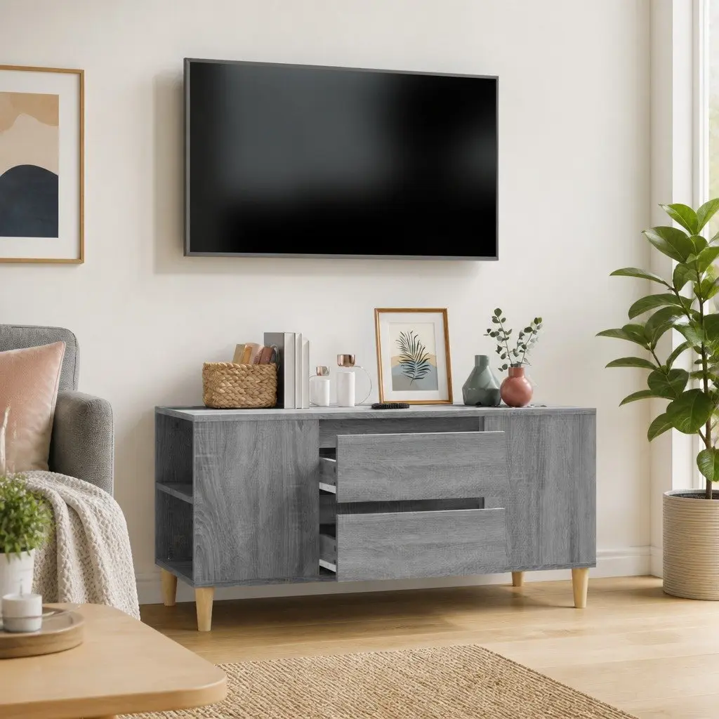 TV Cabinet Engineered Wood 102x44.5x50cm Grey Storage Unit Drawers
