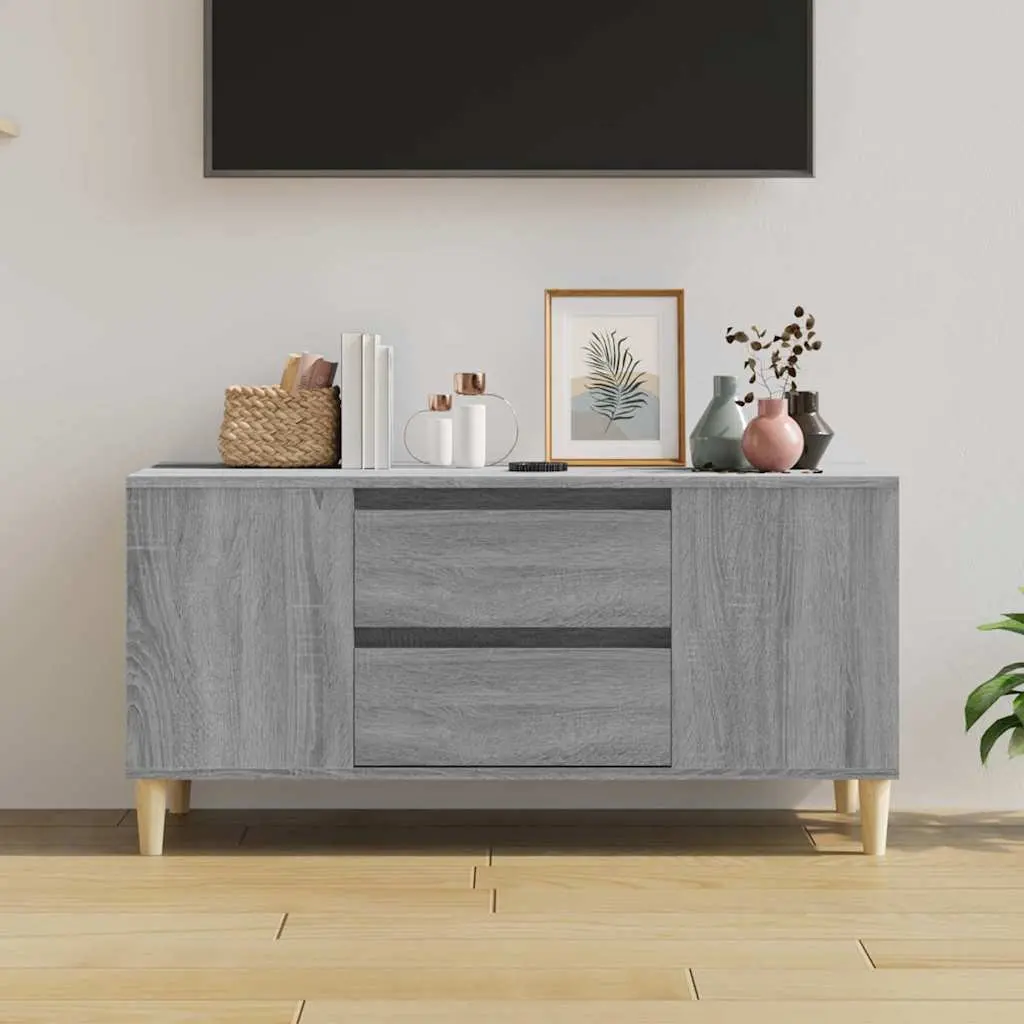 TV Cabinet Engineered Wood 102x44.5x50cm Grey Storage Unit Drawers