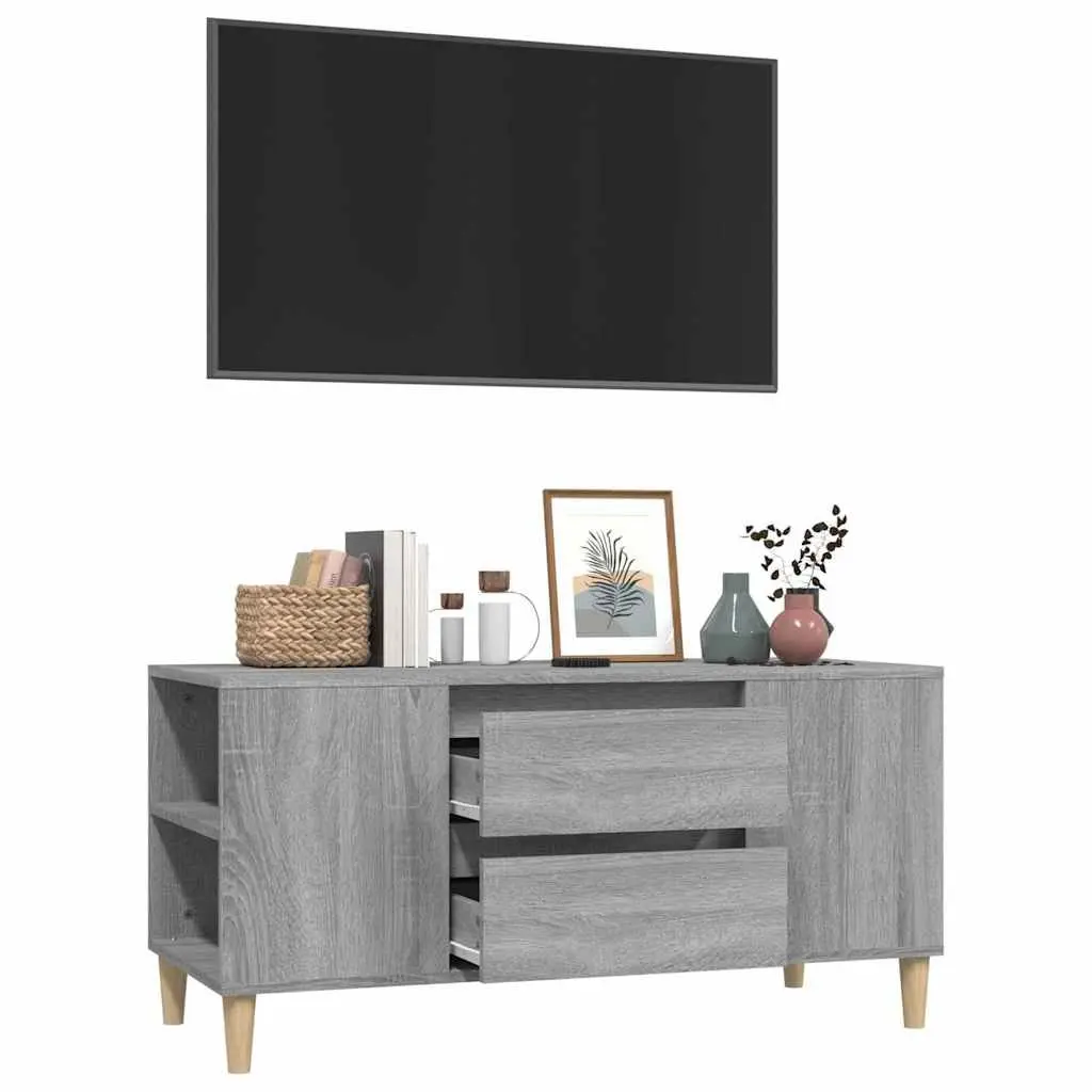TV Cabinet Engineered Wood 102x44.5x50cm Grey Storage Unit Drawers