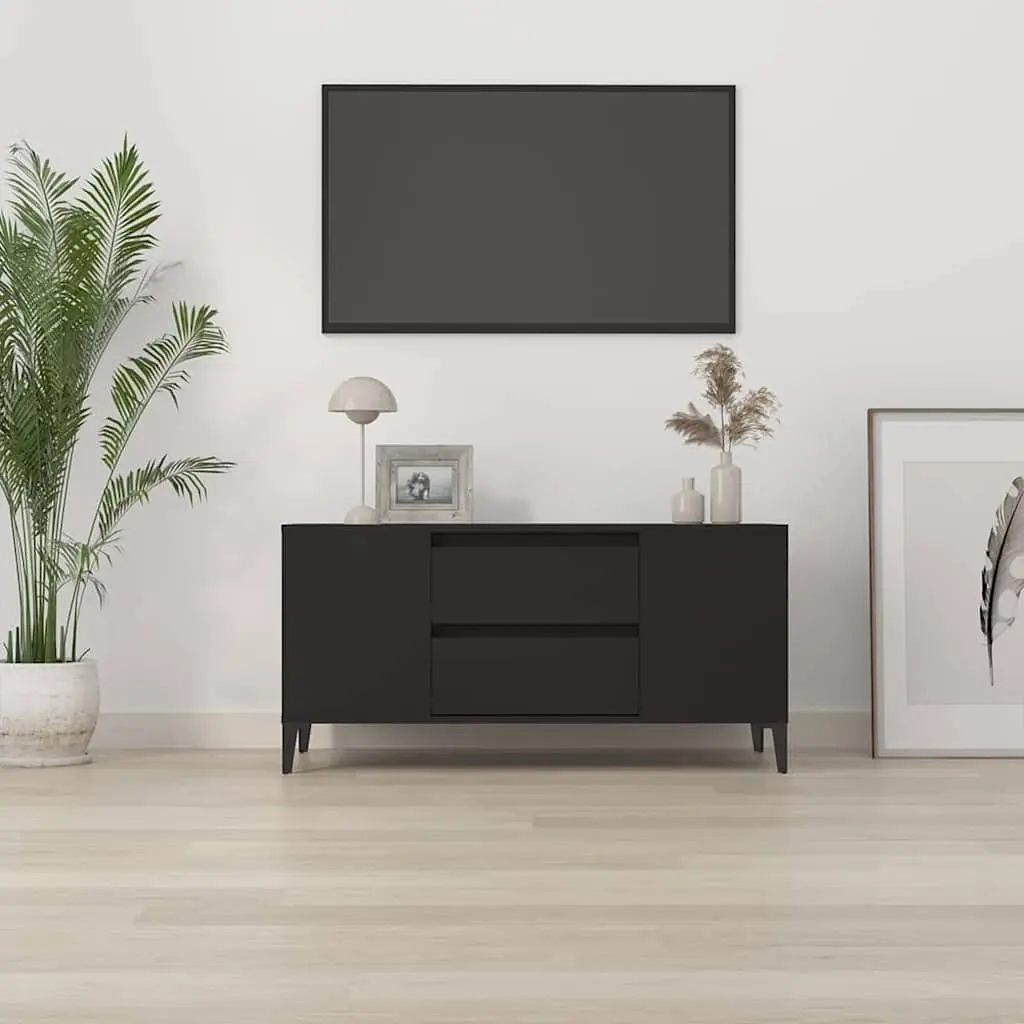 TV Cabinet Engineered Wood 102x44.5x50 cm Black Storage Unit with Drawers