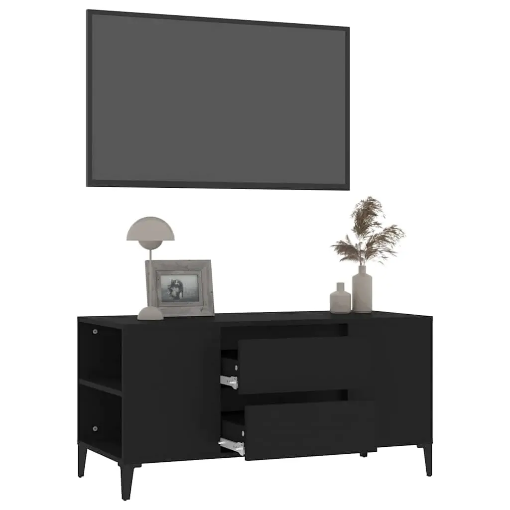 TV Cabinet Engineered Wood 102x44.5x50 cm Black Storage Unit with Drawers