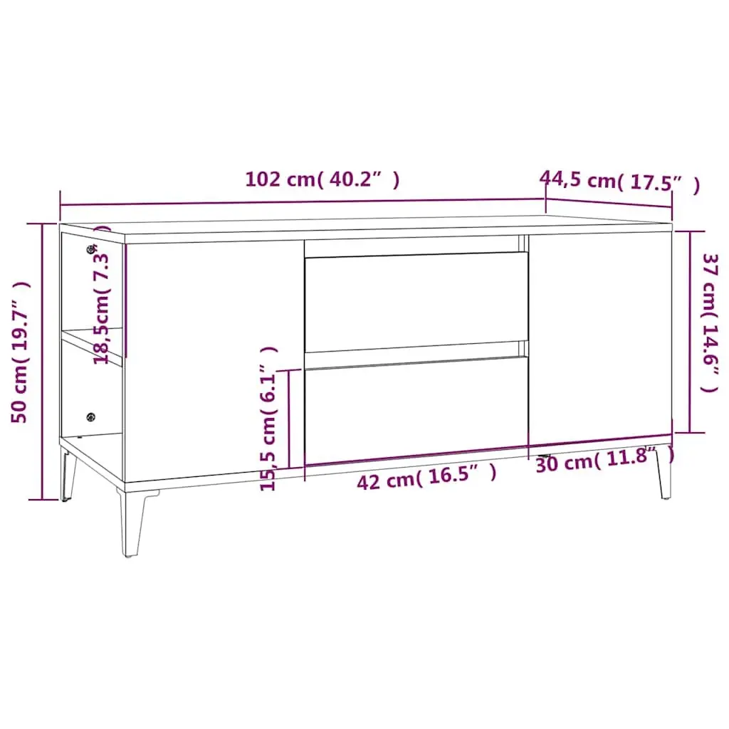 TV Cabinet Engineered Wood 102x44.5x50 cm Black Storage Unit with Drawers