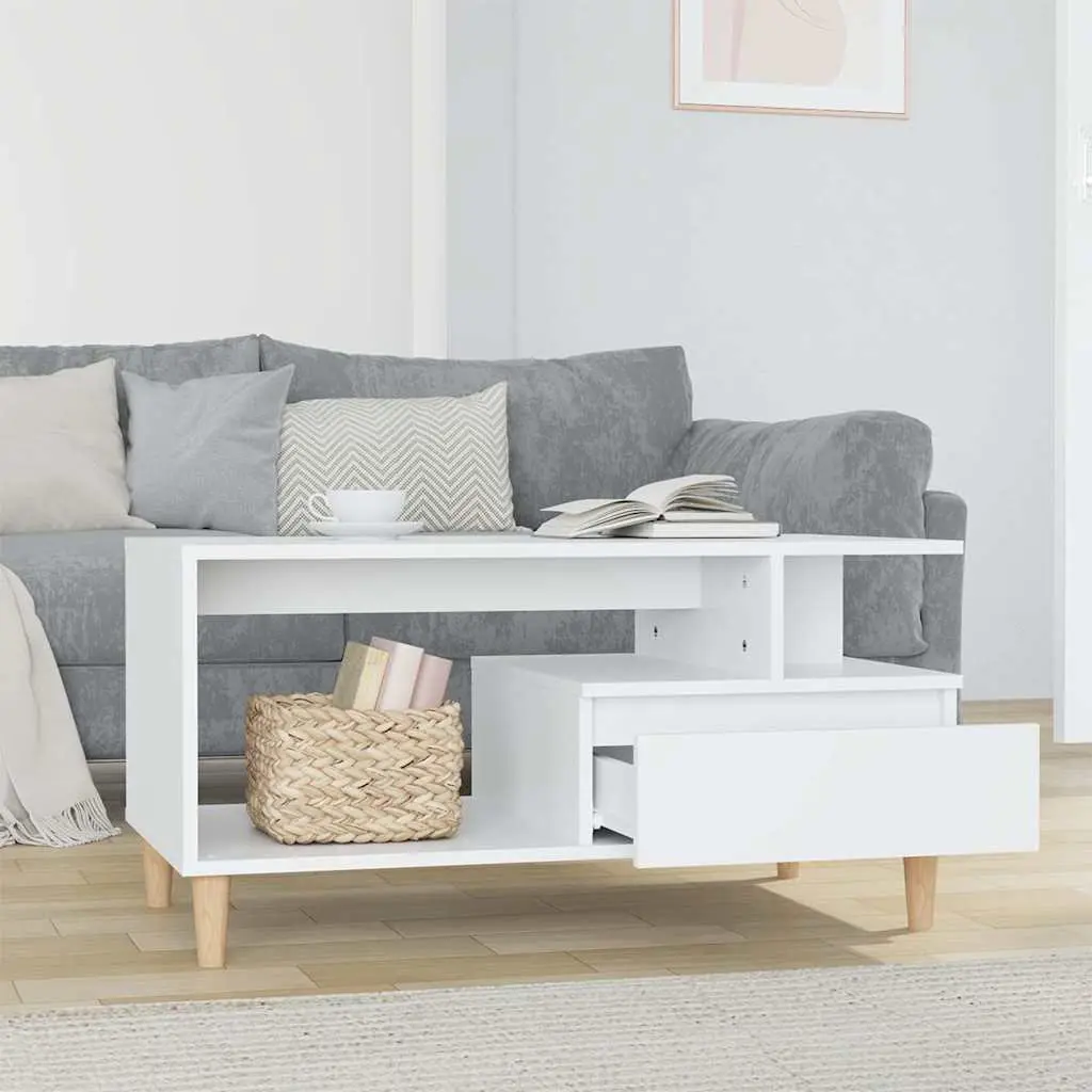 White Coffee Table 90x49x45 cm with Storage