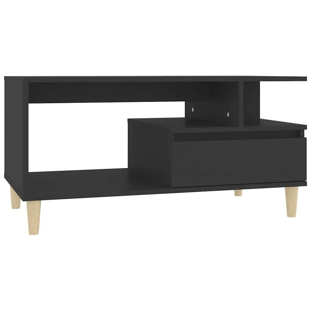 Black Engineered Wood Coffee Table with Storage Drawer