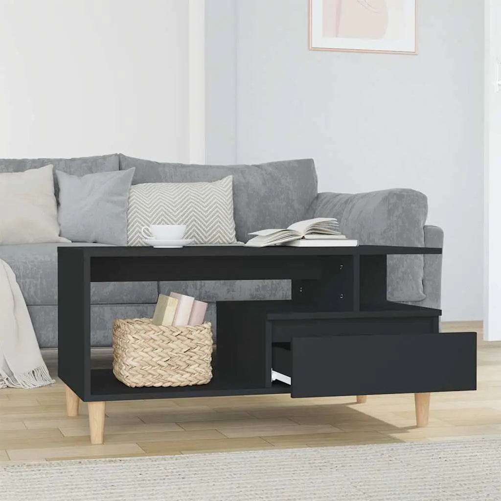 Black Engineered Wood Coffee Table with Storage Drawer