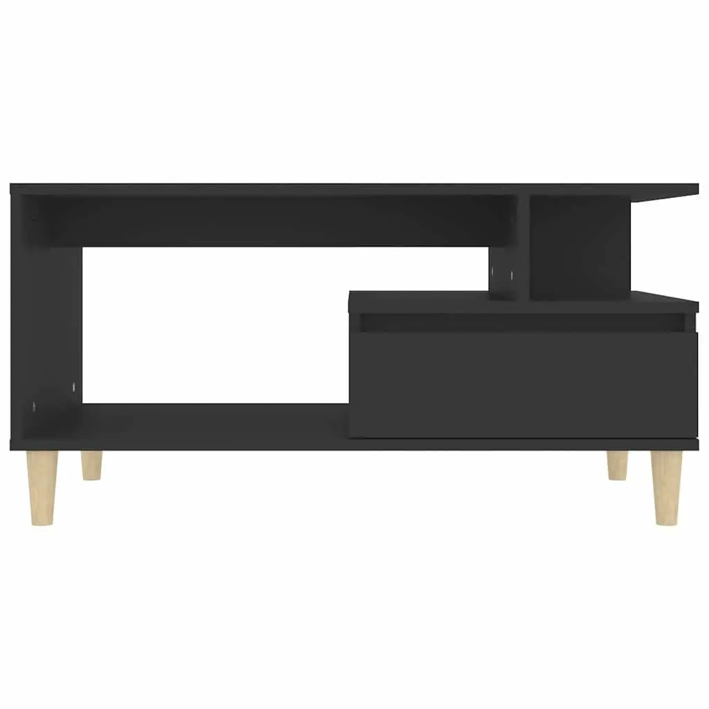 Black Engineered Wood Coffee Table with Storage Drawer