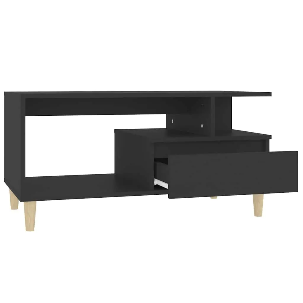 Black Engineered Wood Coffee Table with Storage Drawer