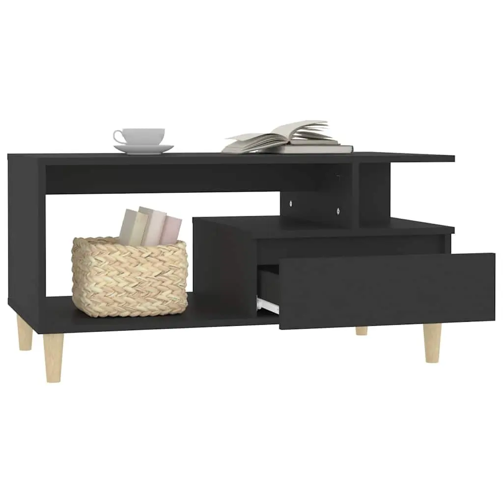 Black Engineered Wood Coffee Table with Storage Drawer