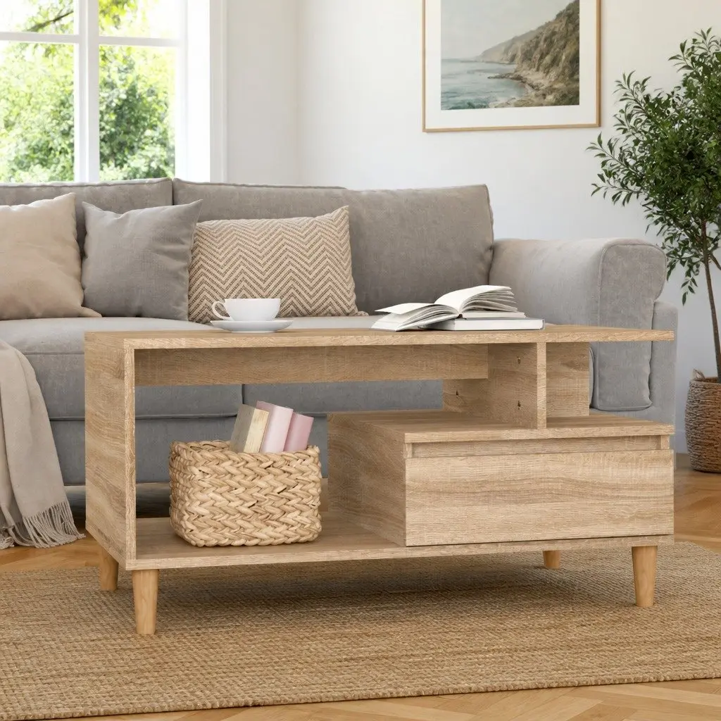 Coffee Table with Storage Drawer and Open Shelves
