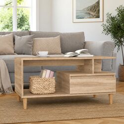 Sturdy Coffee Table with Storage Drawer and Open Shelves