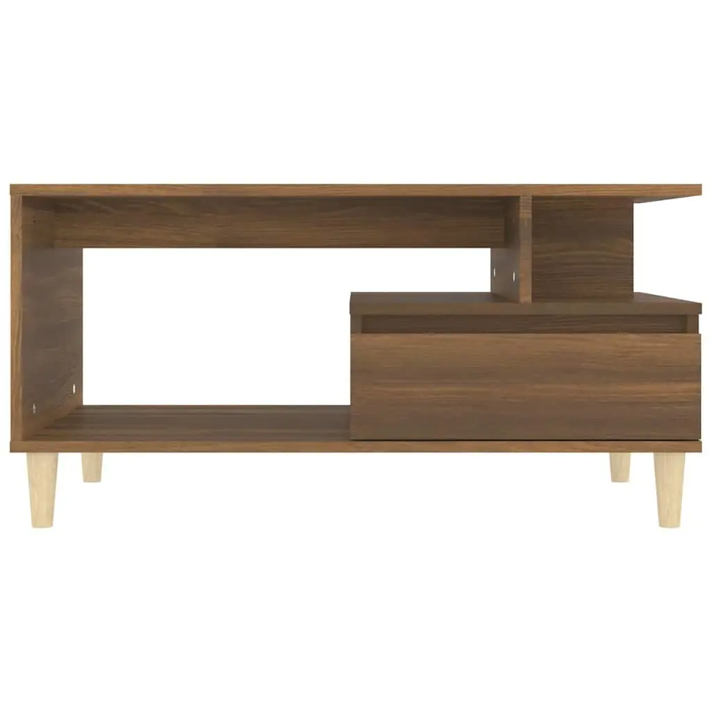 Brown Oak Coffee Table with Open Storage and Drawer