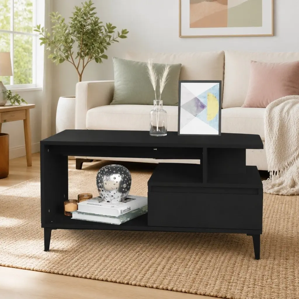 Coffee Table Engineered Wood 90 x 49 x 45 cm Black
