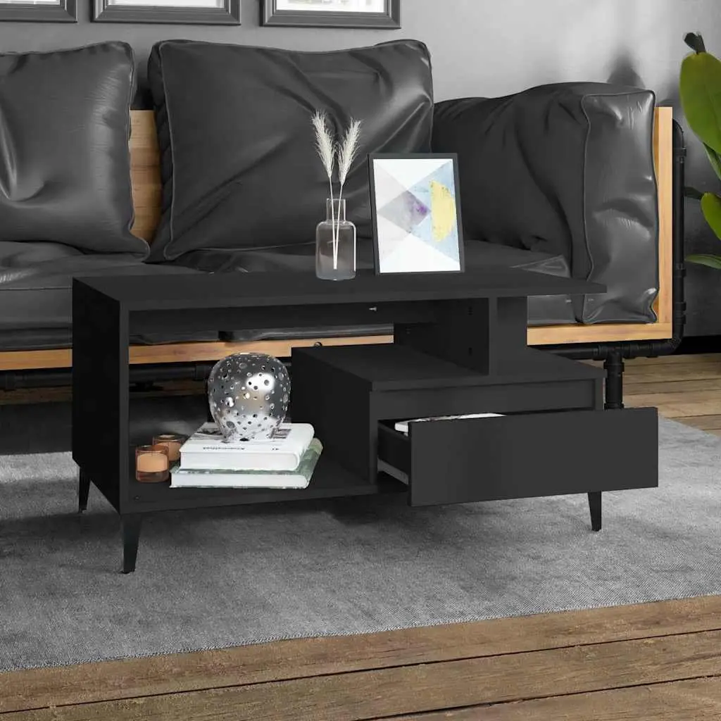 Coffee Table Engineered Wood 90 x 49 x 45 cm Black