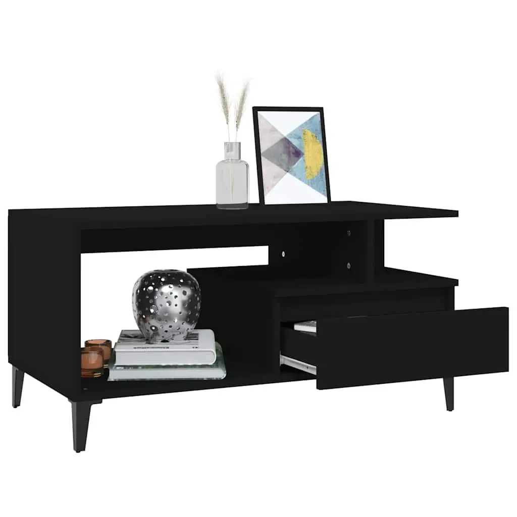 Coffee Table Engineered Wood 90 x 49 x 45 cm Black