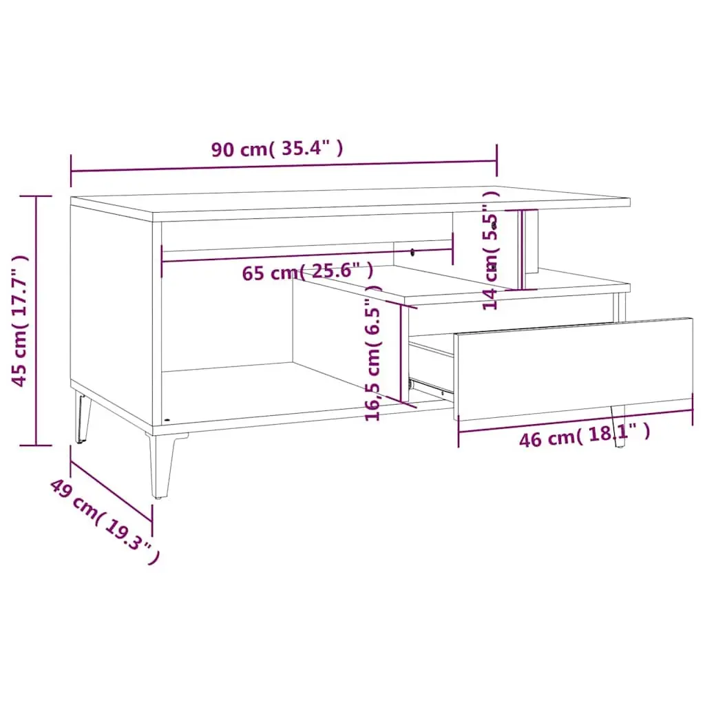 Coffee Table Engineered Wood 90 x 49 x 45 cm Black