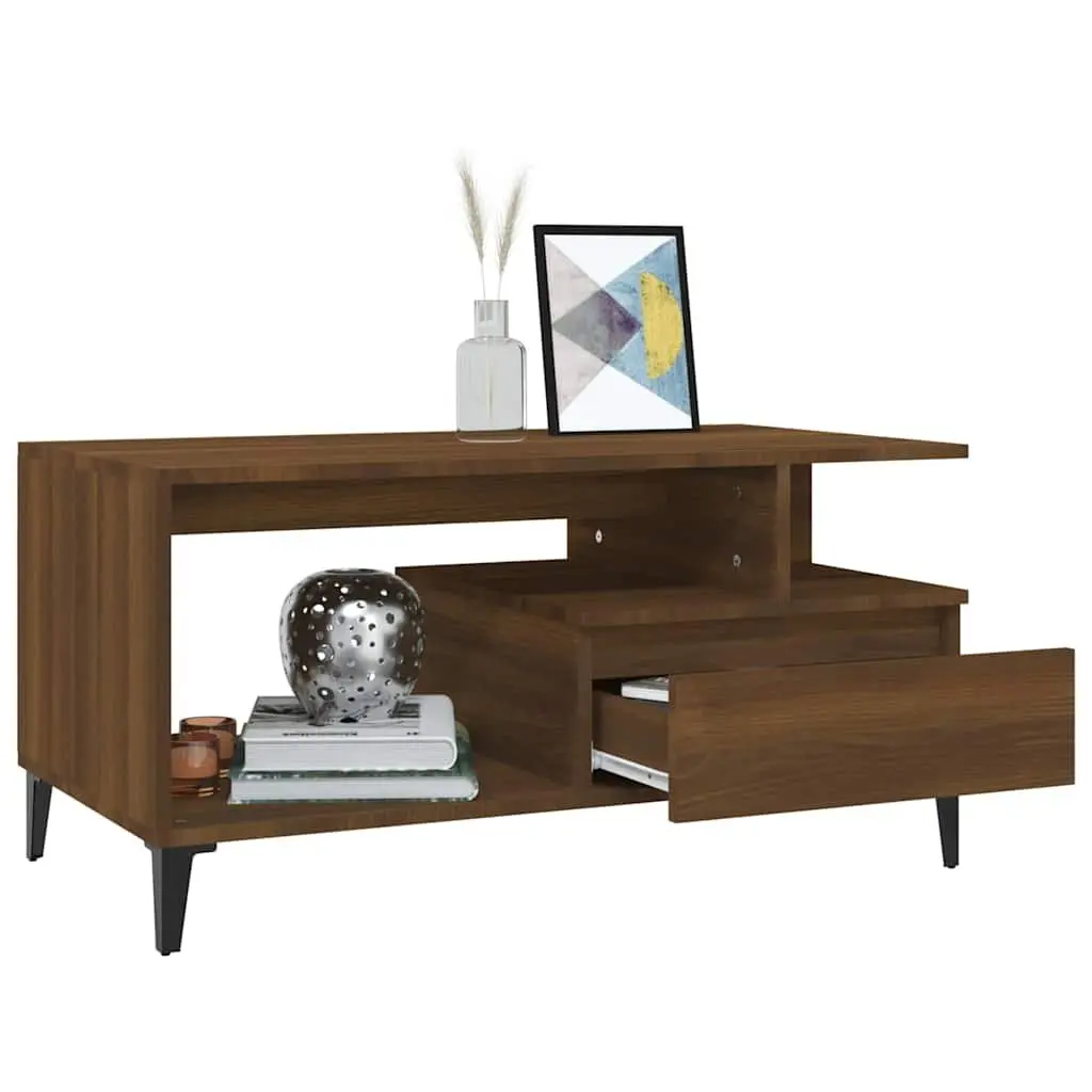 Coffee Table Engineered Wood 90x49x45 cm Brown Oak