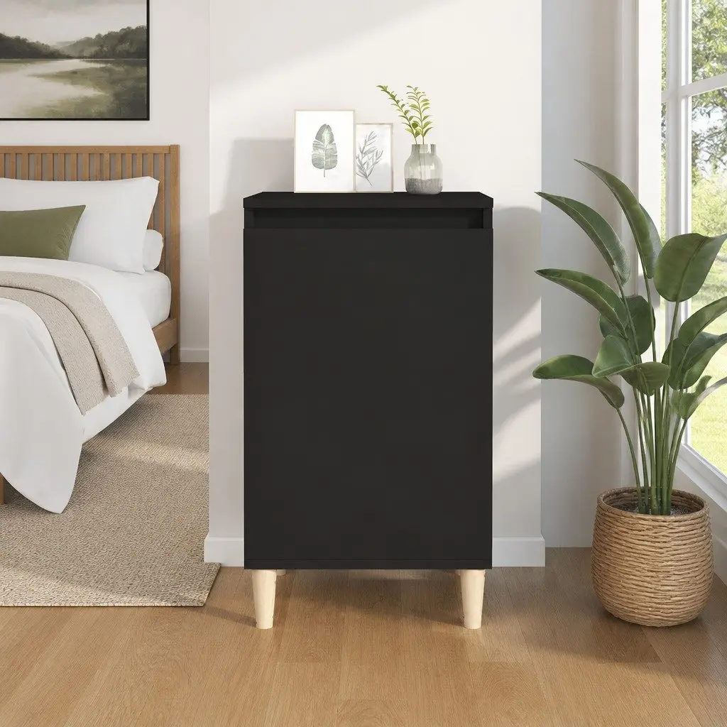 Bedside Cabinet Engineered Wood Black 40x35x70cm Nightstand Storage Table