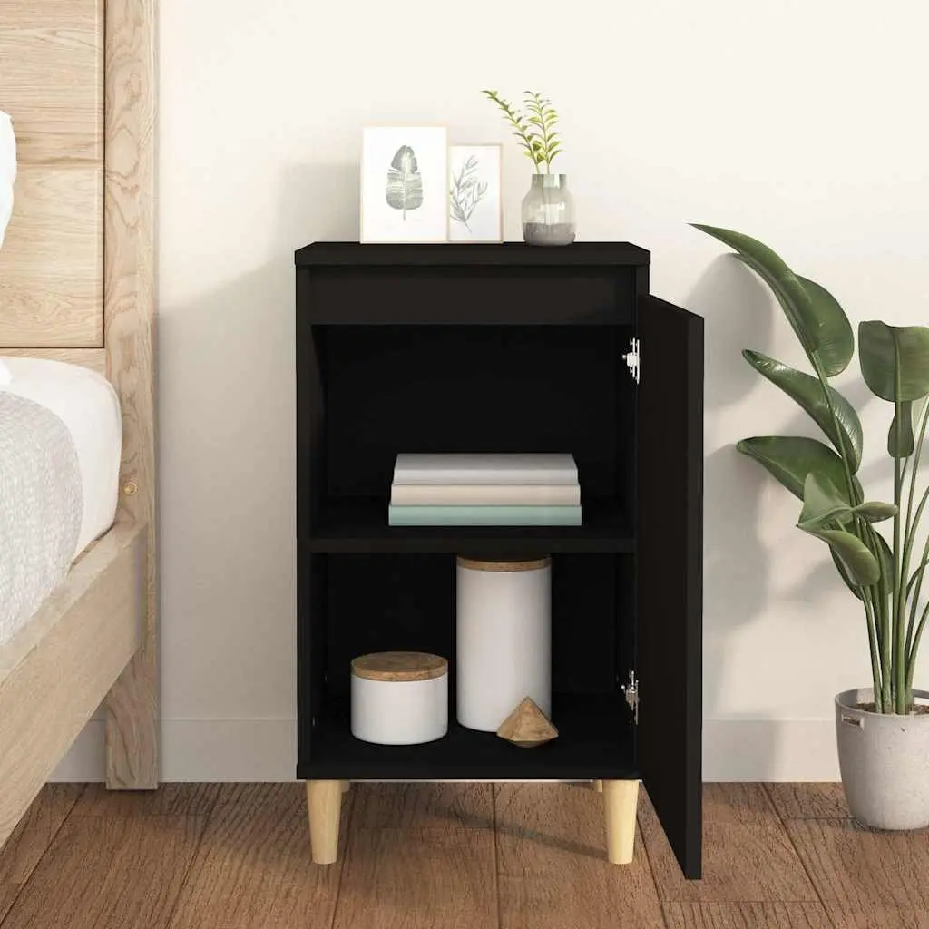 Bedside Cabinet Engineered Wood Black 40x35x70cm Nightstand Storage Table