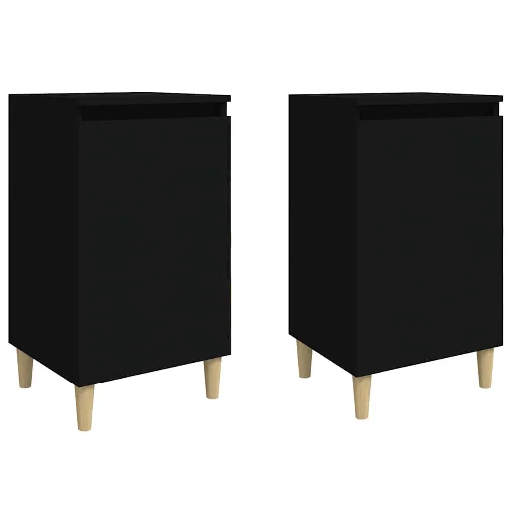 Bedside Cabinet Engineered Wood 40x35x70 cm Black 2 Piece Nightstand Storage