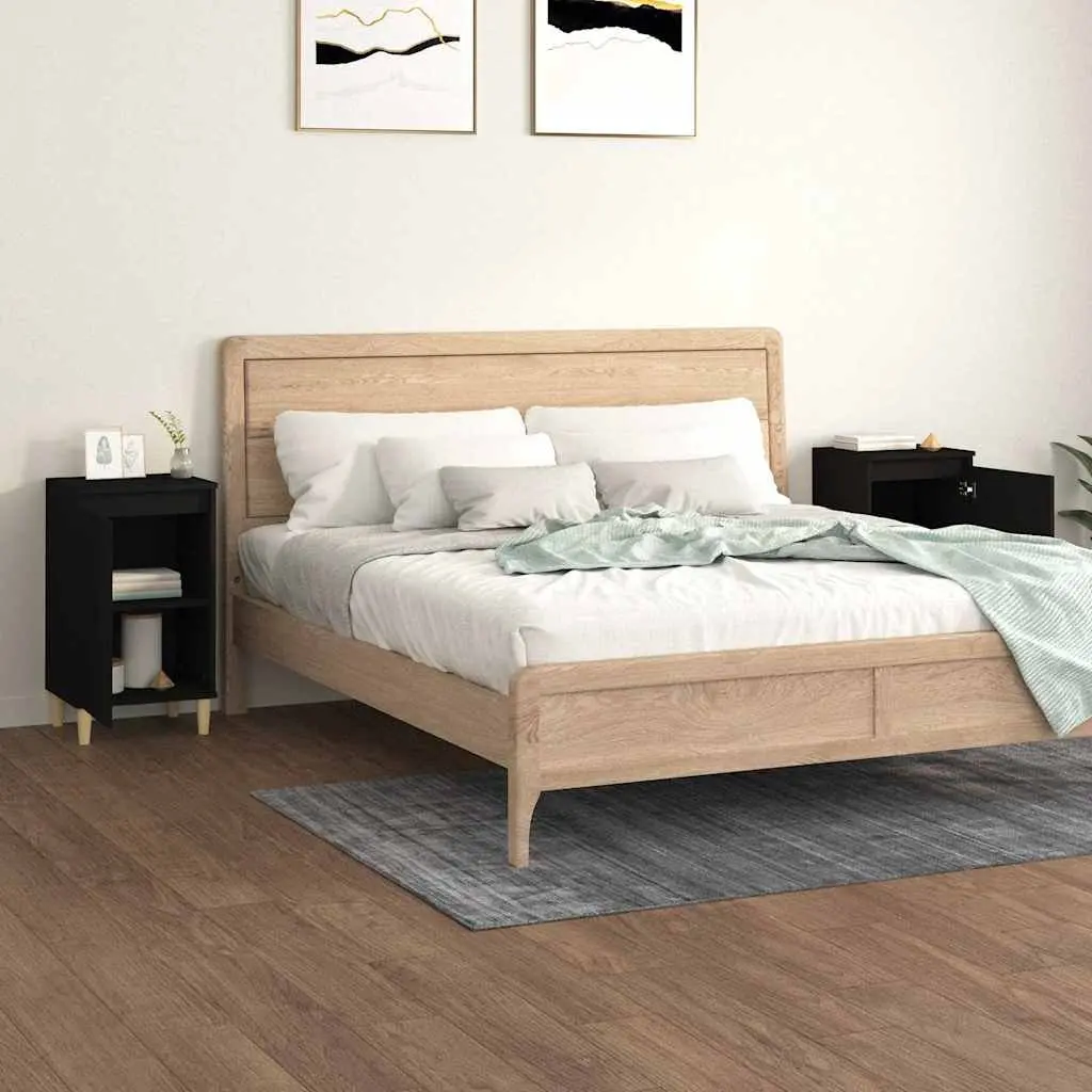 Bedside Cabinet Engineered Wood 40x35x70 cm Black 2 Piece Nightstand Storage