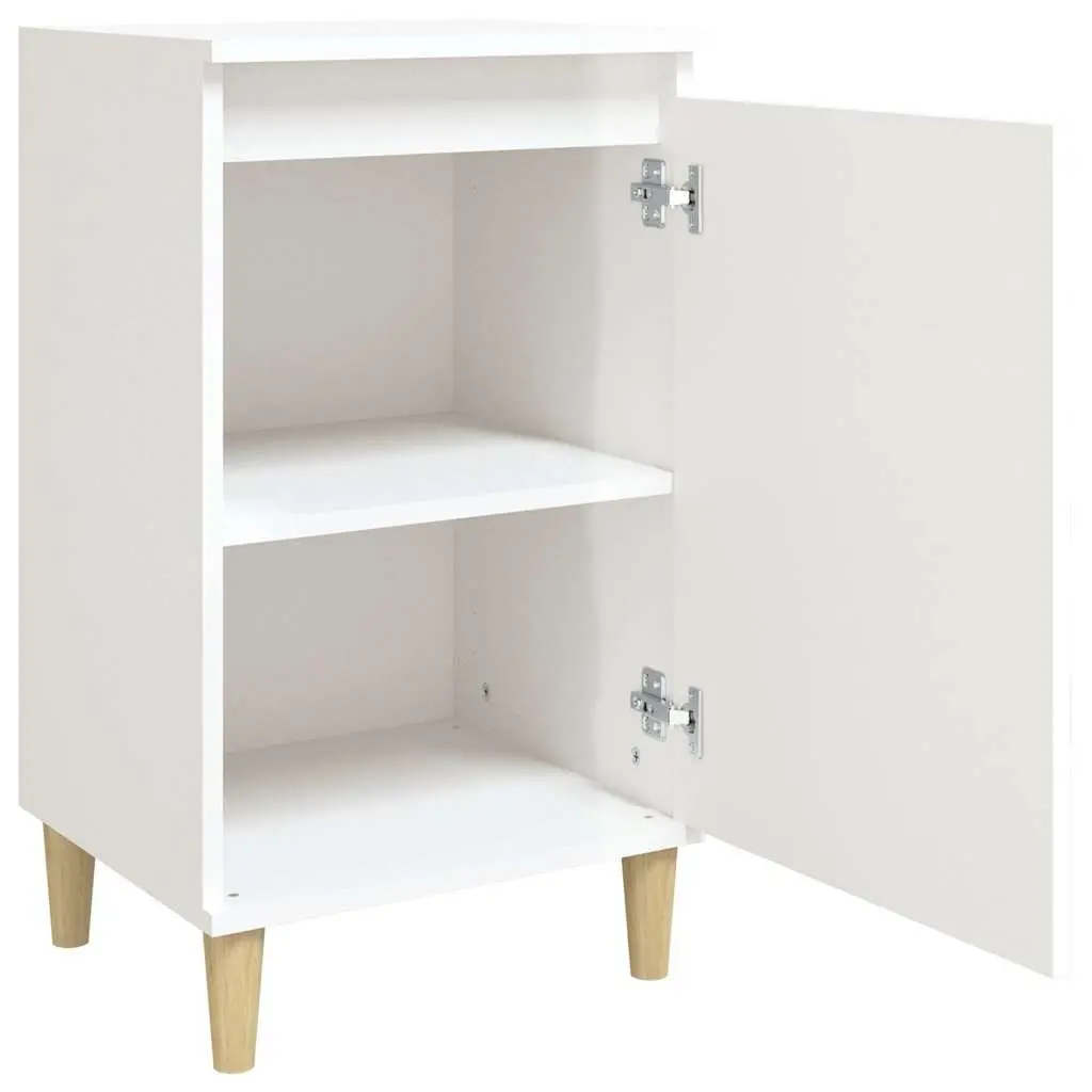 High Gloss White Bedside Cabinet with Wooden Legs