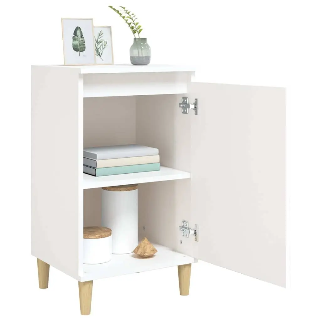 High Gloss White Bedside Cabinet with Wooden Legs